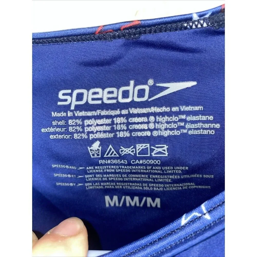 Speedo swim shirt Long Sleeve Rash Guard Blue UPF M USA Stars 4th patriotic
